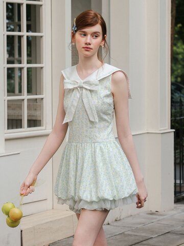 Cest_Floral sleeveless balloon dress