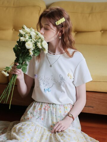 Cest_Bow rhinestone short sleeve top