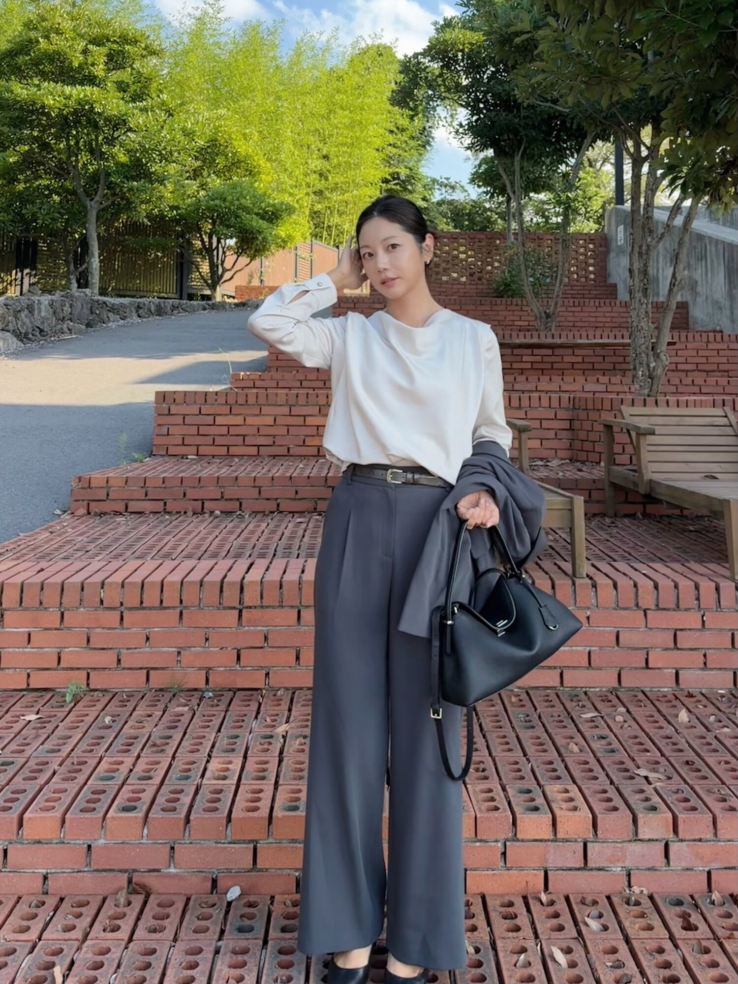모던 하이 웨이스트 와이드 팬츠 (GREY)