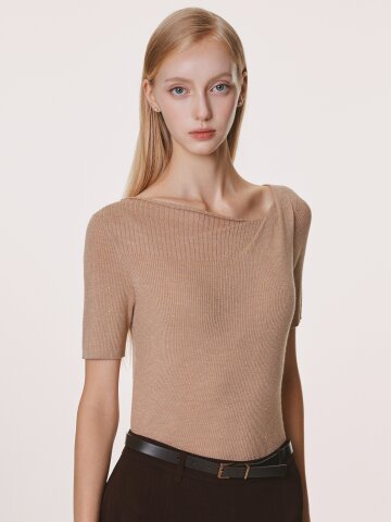 울 글리터 스퀘어넥 풀오버 니트 (CAMEL)