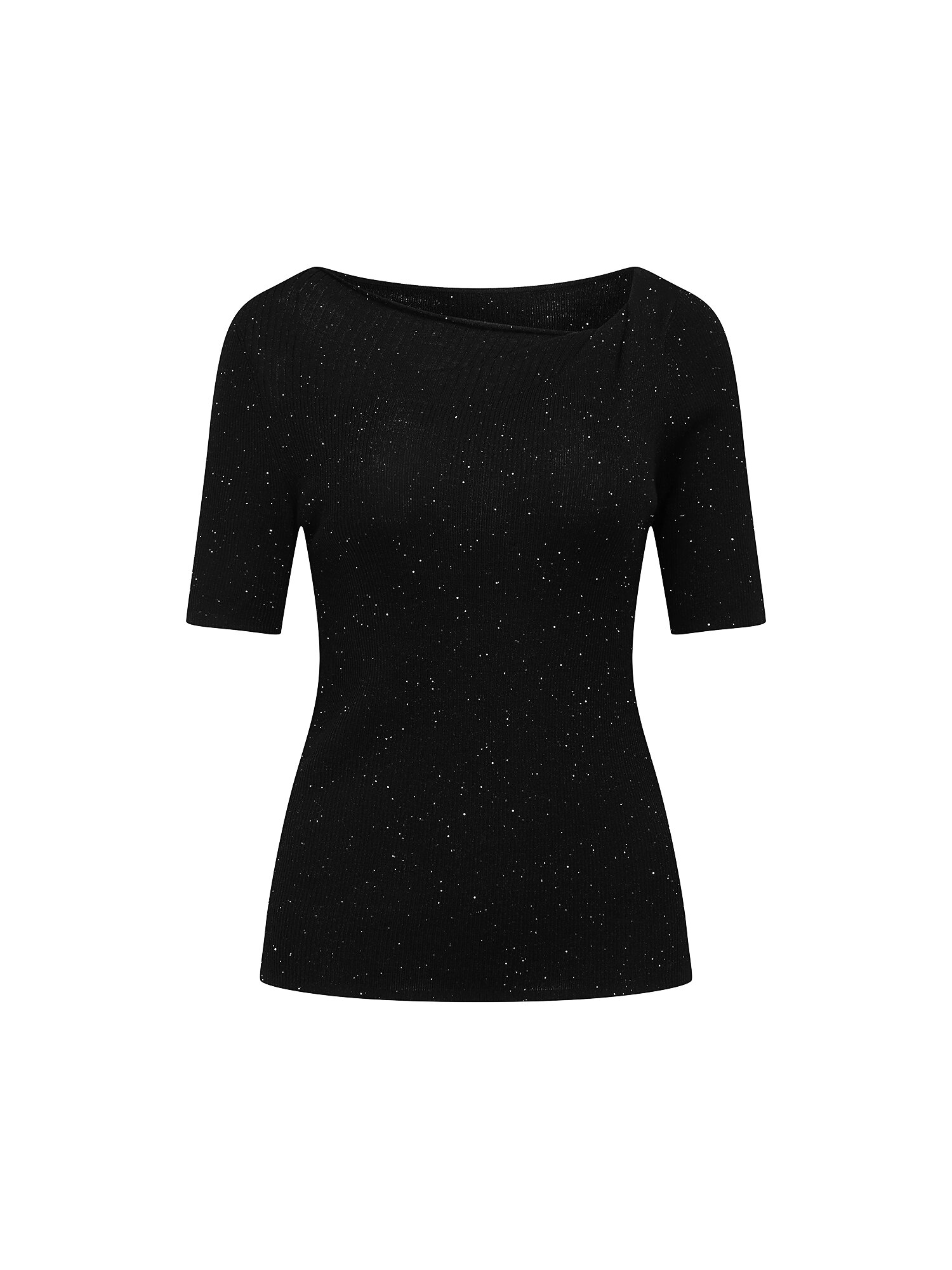 울 글리터 스퀘어넥 풀오버 니트 (BLACK)