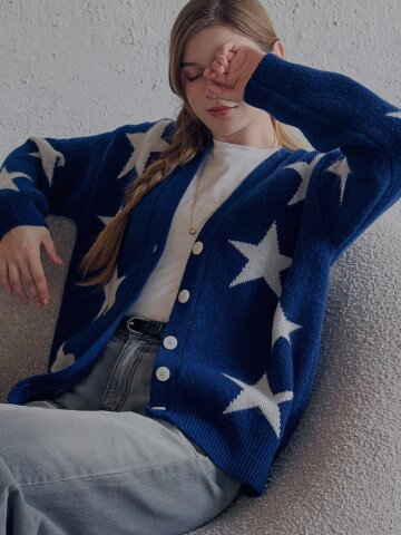 Star pattern knit cardigan_2 Colors