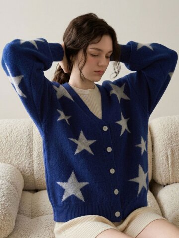 Star pattern knit cardigan_2 Colors