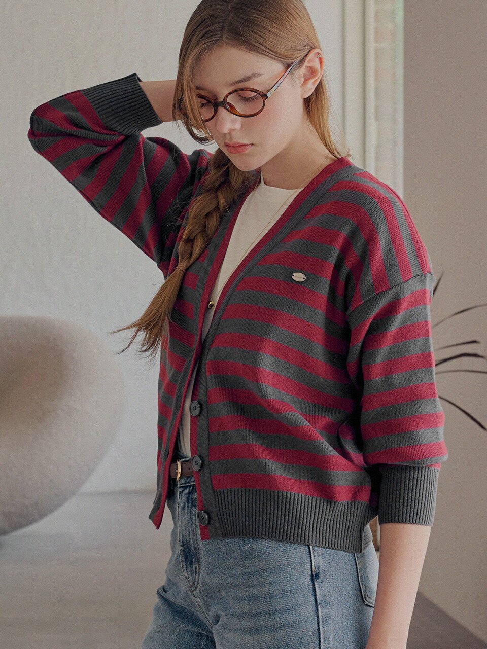 Stripe raglan cardigan_2 Colors