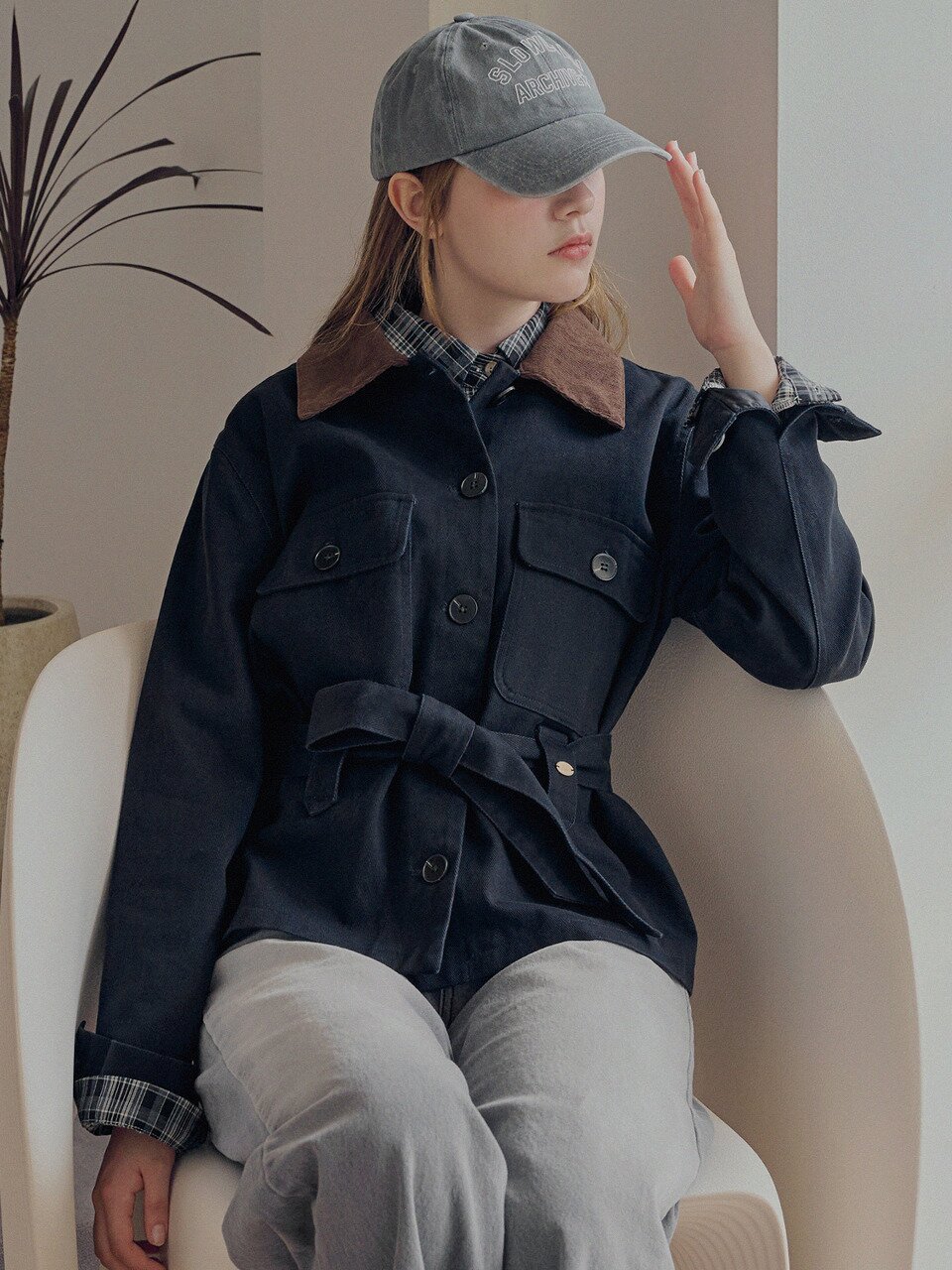Belted cotton work jacket_2 Colors