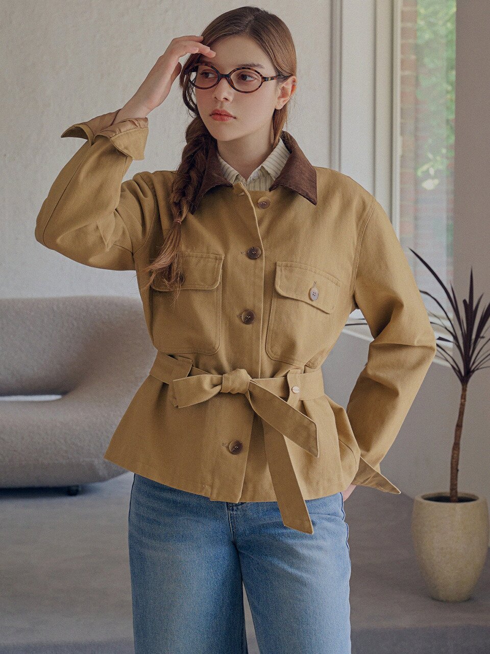 Belted cotton work jacket_2 Colors
