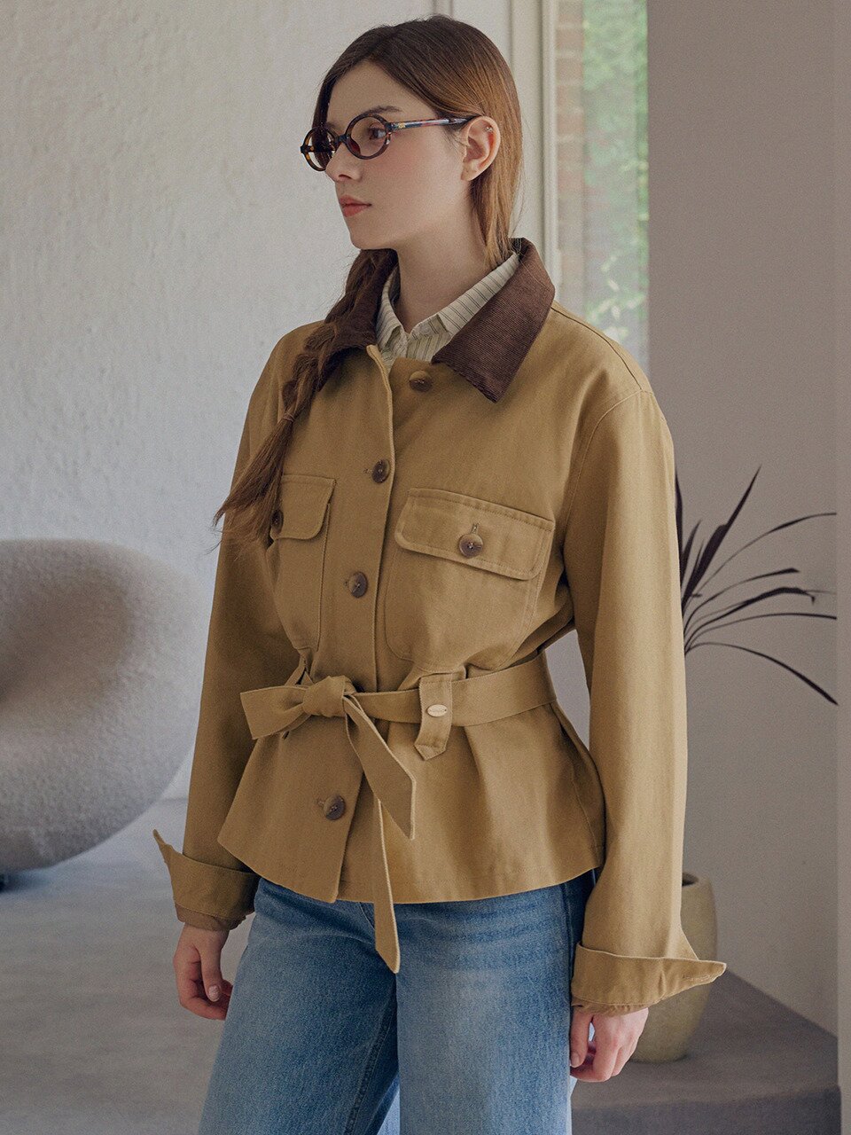 Belted cotton work jacket_2 Colors