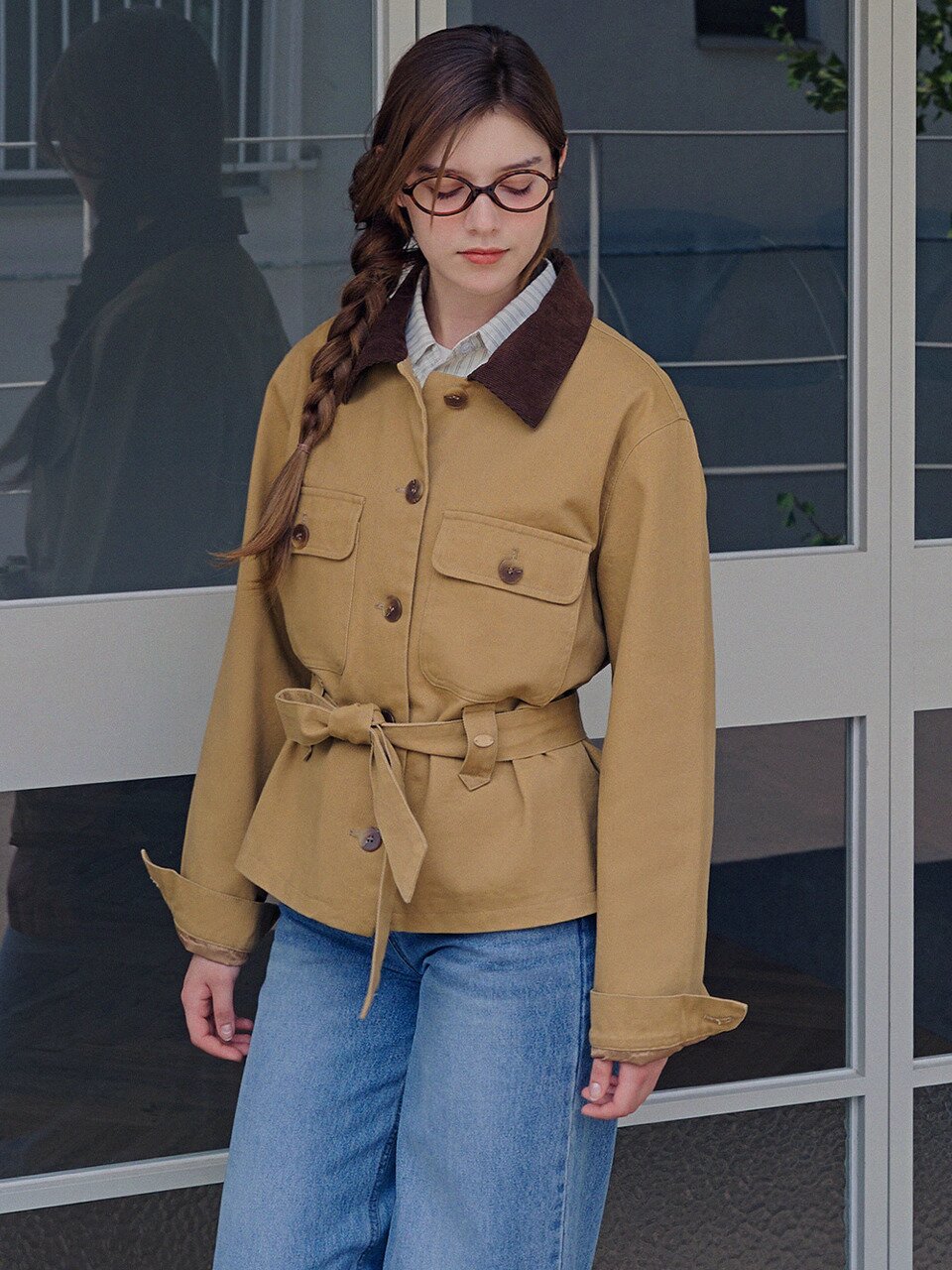 Belted cotton work jacket_2 Colors