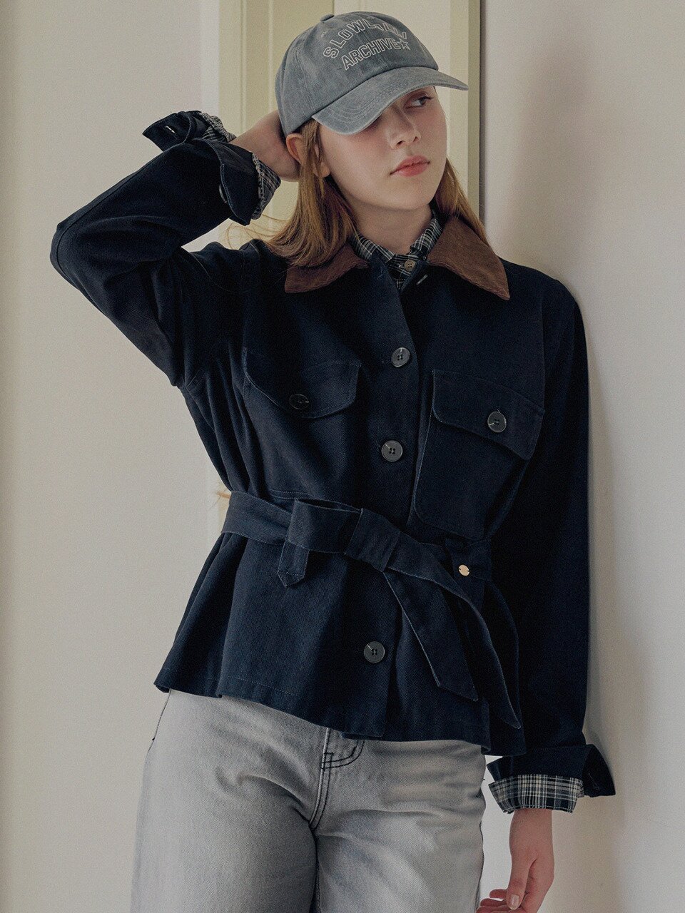 Belted cotton work jacket_2 Colors