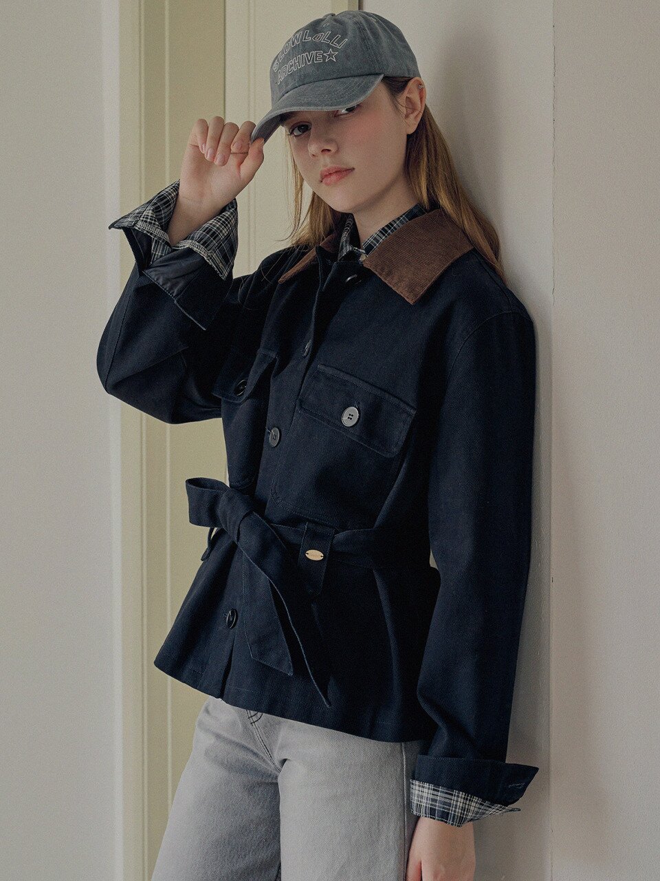 Belted cotton work jacket_2 Colors