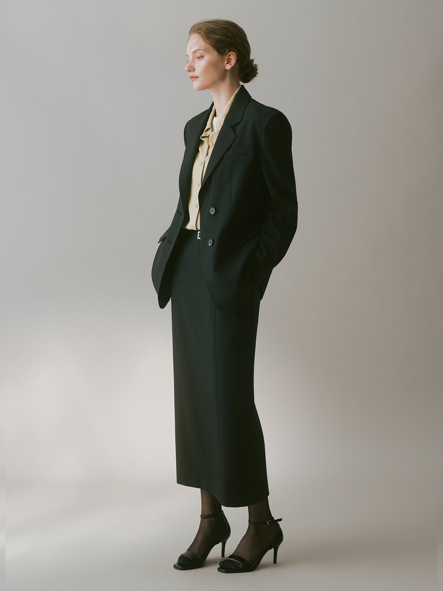 모던 슬림 롱 벨트 스커트  (BLACK)