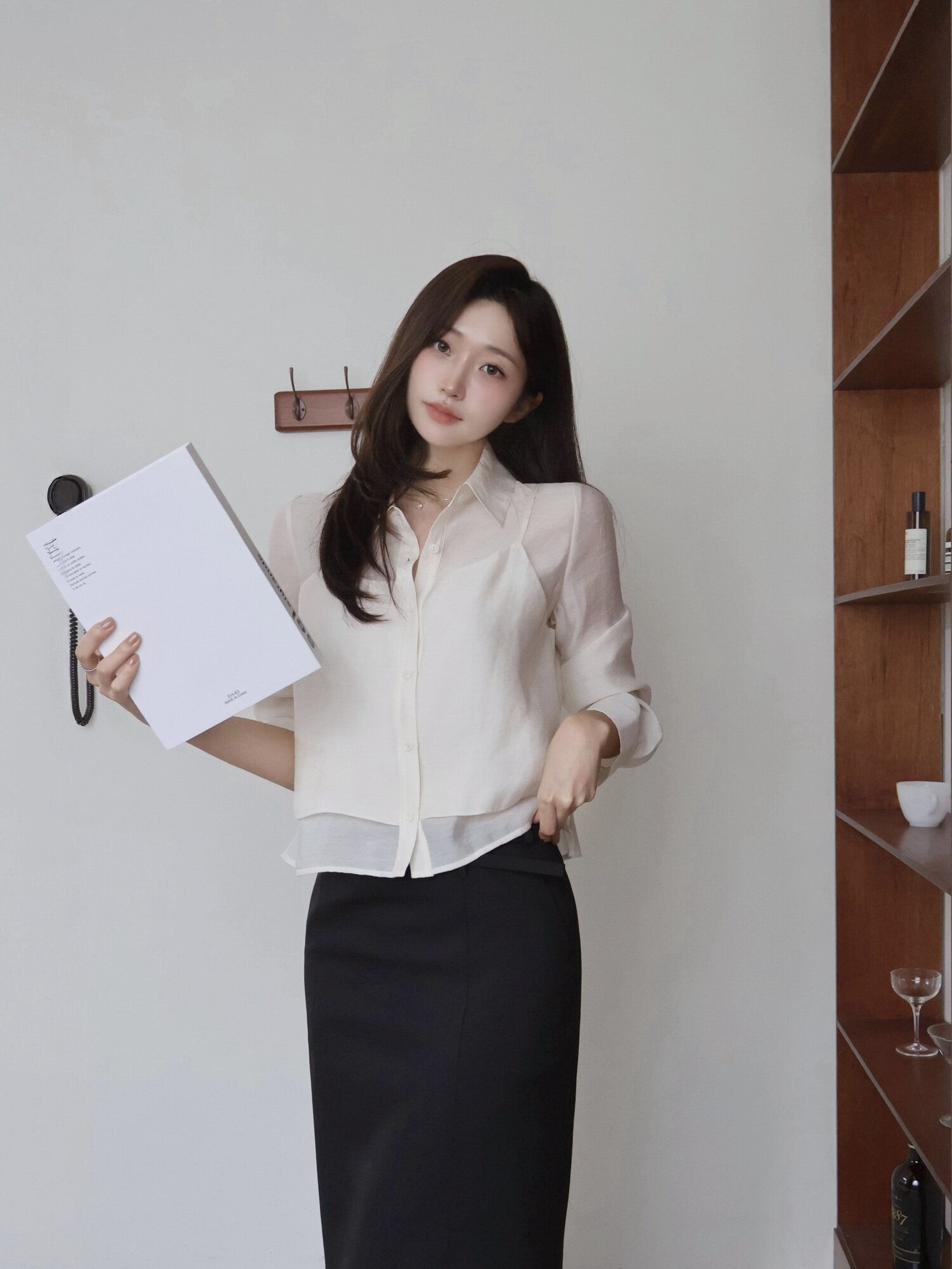 모던 슬림 롱 벨트 스커트  (BLACK)