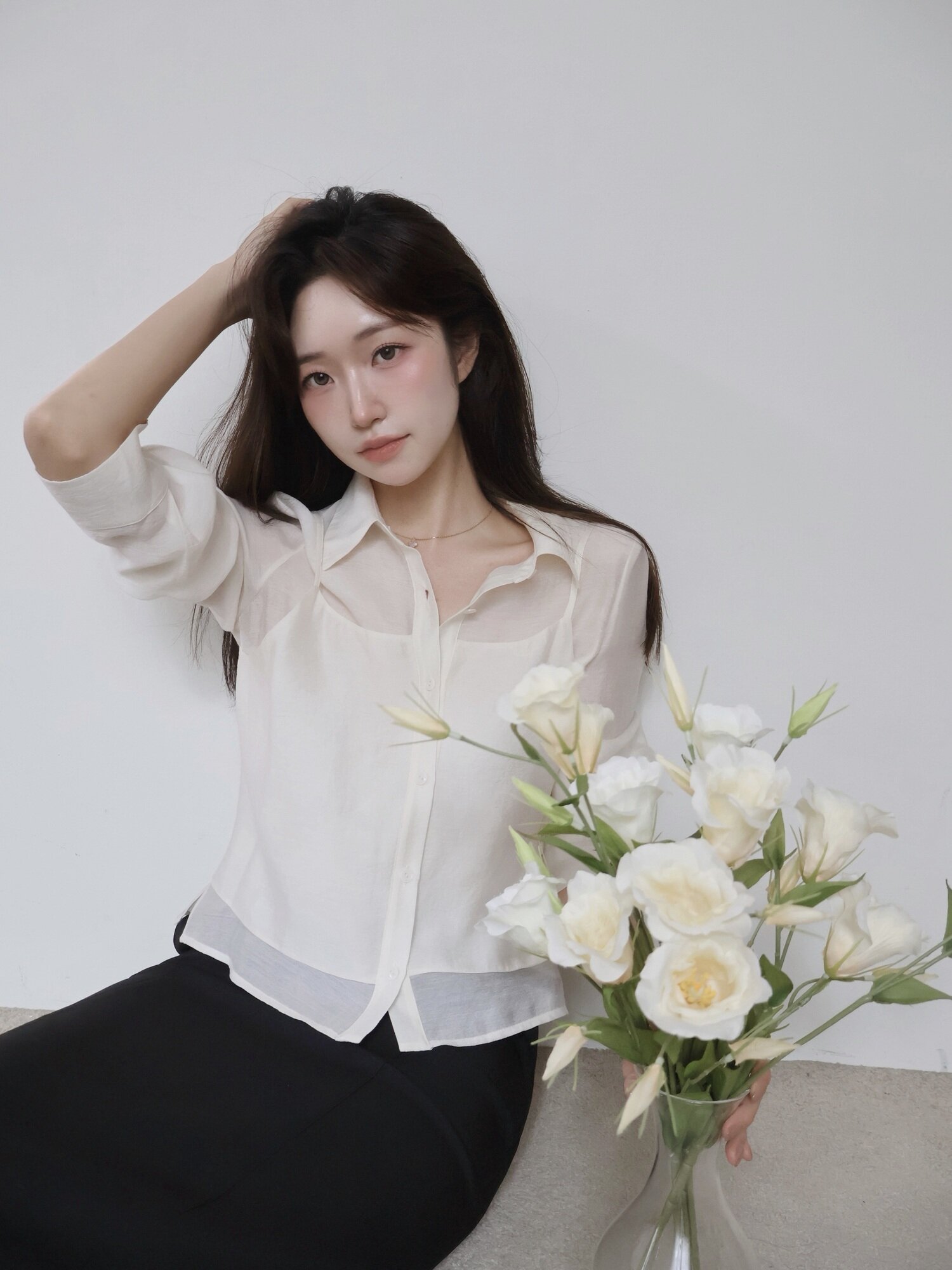 모던 슬림 롱 벨트 스커트  (BLACK)