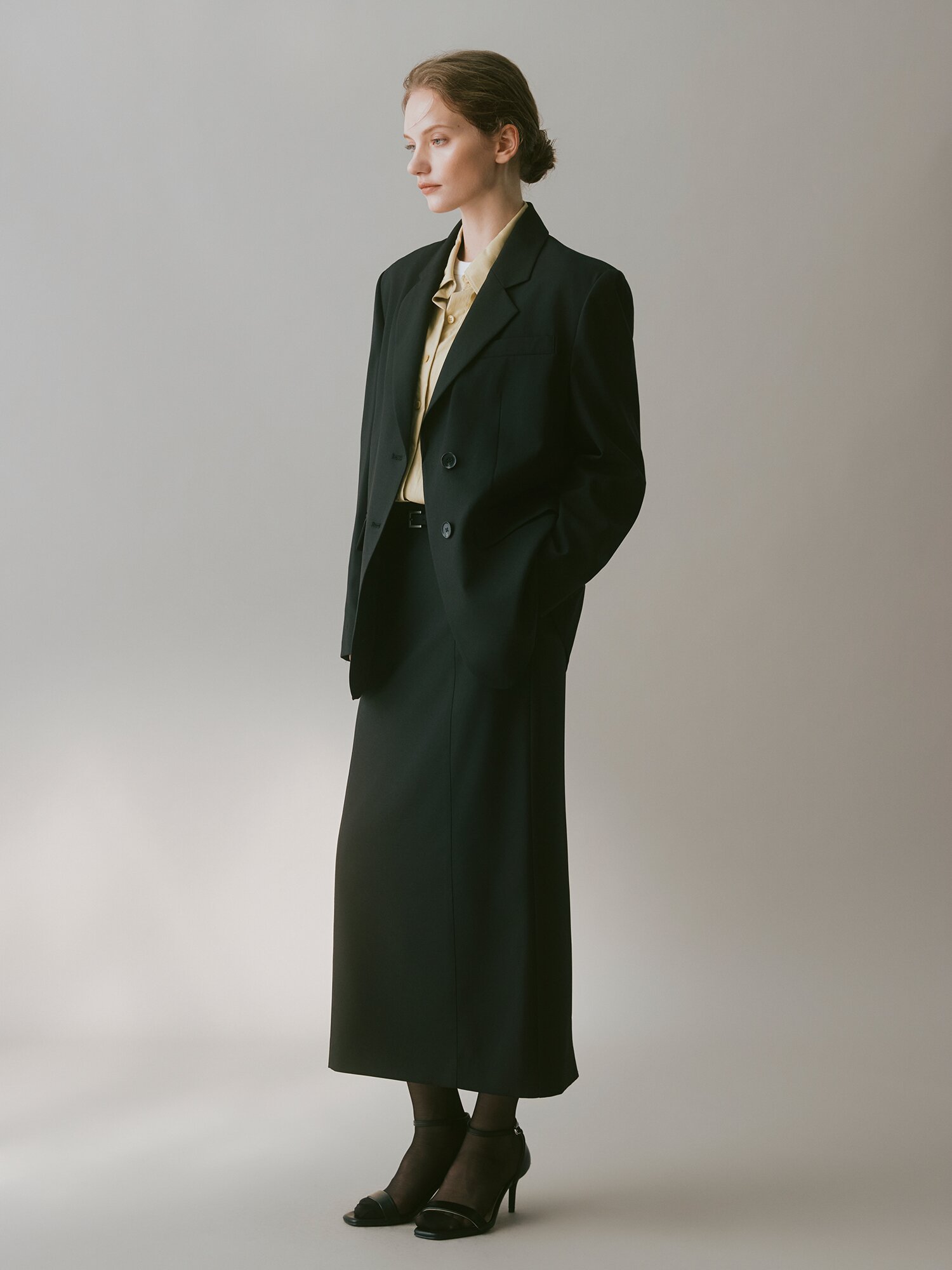 모던 슬림 롱 벨트 스커트  (BLACK)