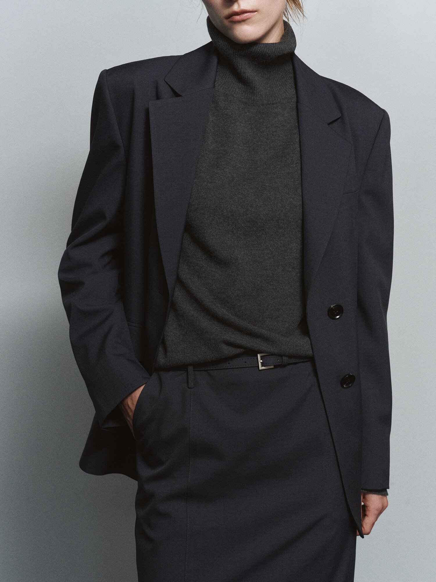 모던 슬림 롱 벨트 스커트 (DARK GREY)