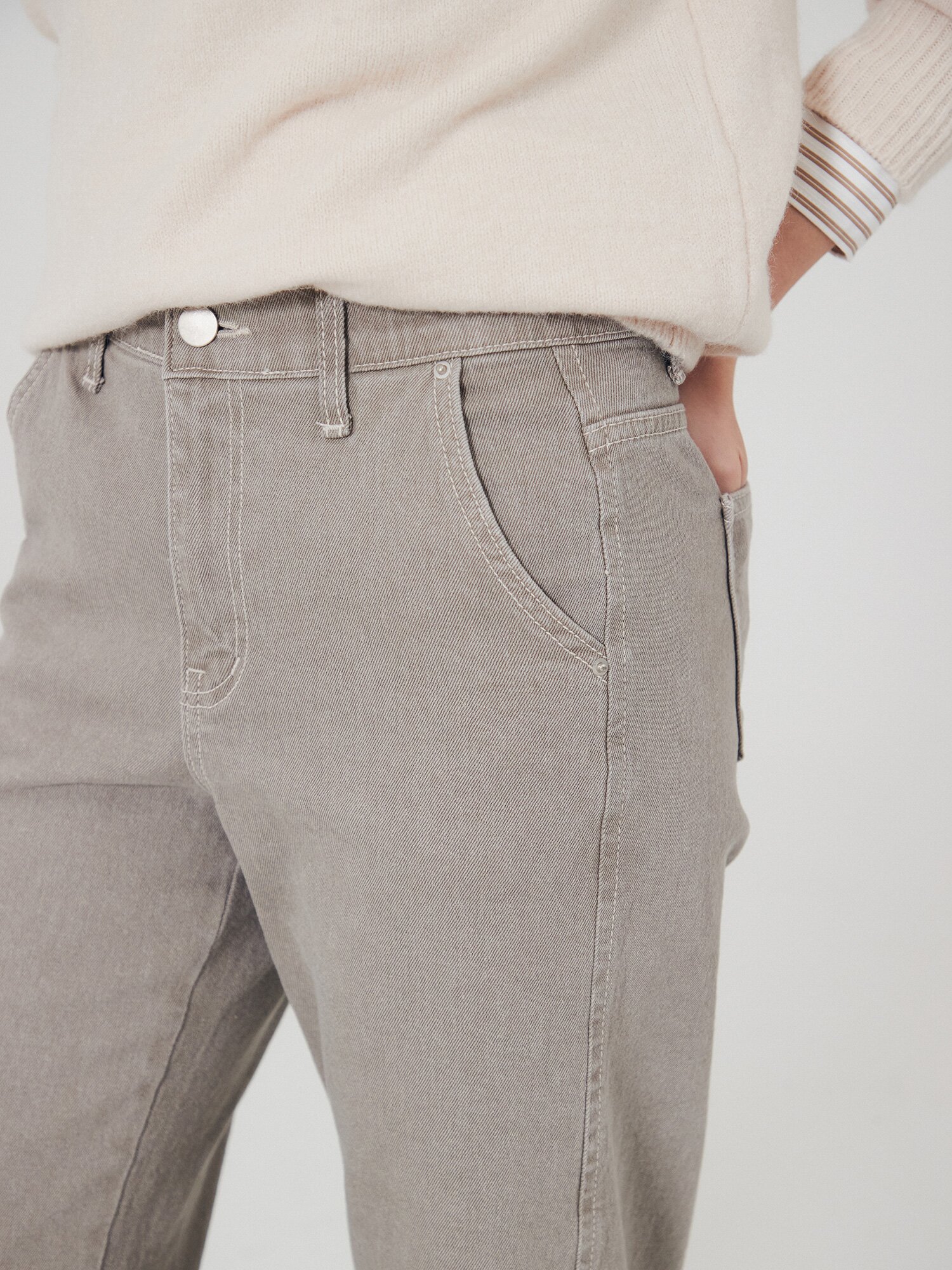 워싱 히든 밴딩 세미 와이드 데님 팬츠 (TAUPE GREY)