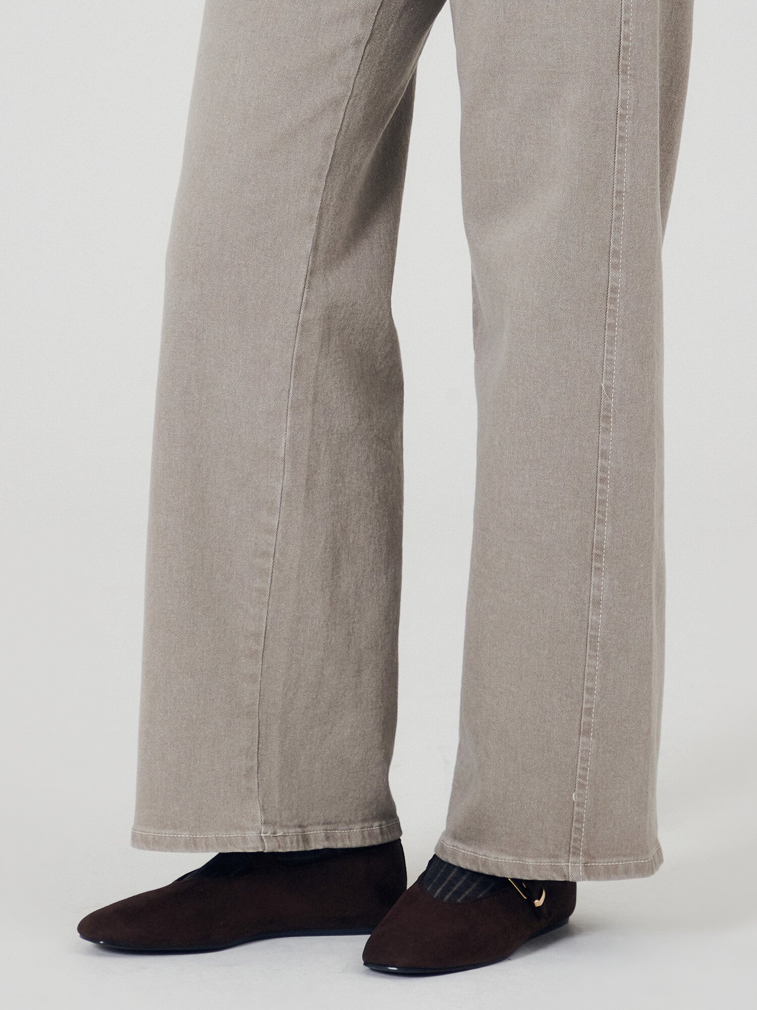 워싱 히든 밴딩 세미 와이드 데님 팬츠 (TAUPE GREY)