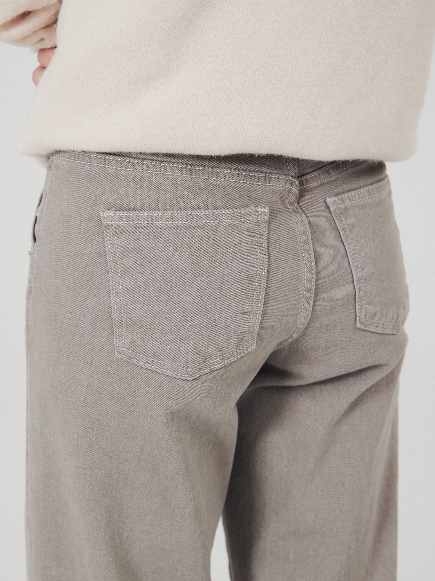 워싱 히든 밴딩 세미 와이드 데님 팬츠 (TAUPE GREY)