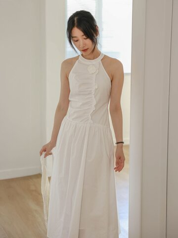 LS_Ruched halter neck dress