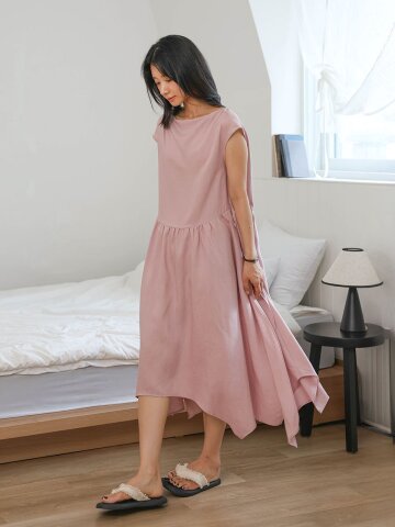 LS_Asymmetrical hem cap sleeve dress