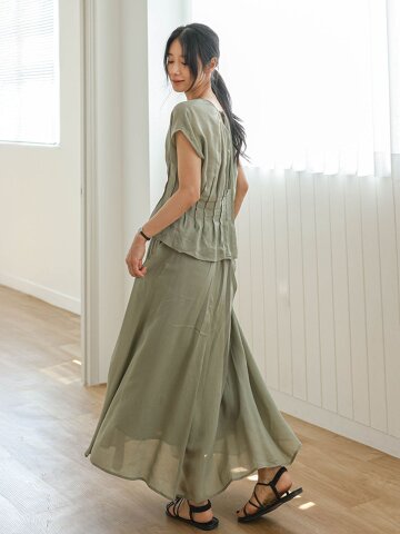 LS_Daily drape blouse and skirt set