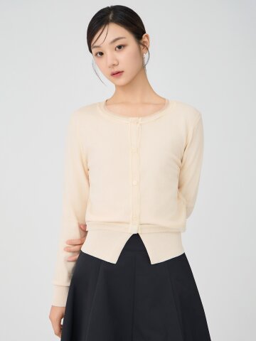 메시 레이어 라운드넥 가디건 