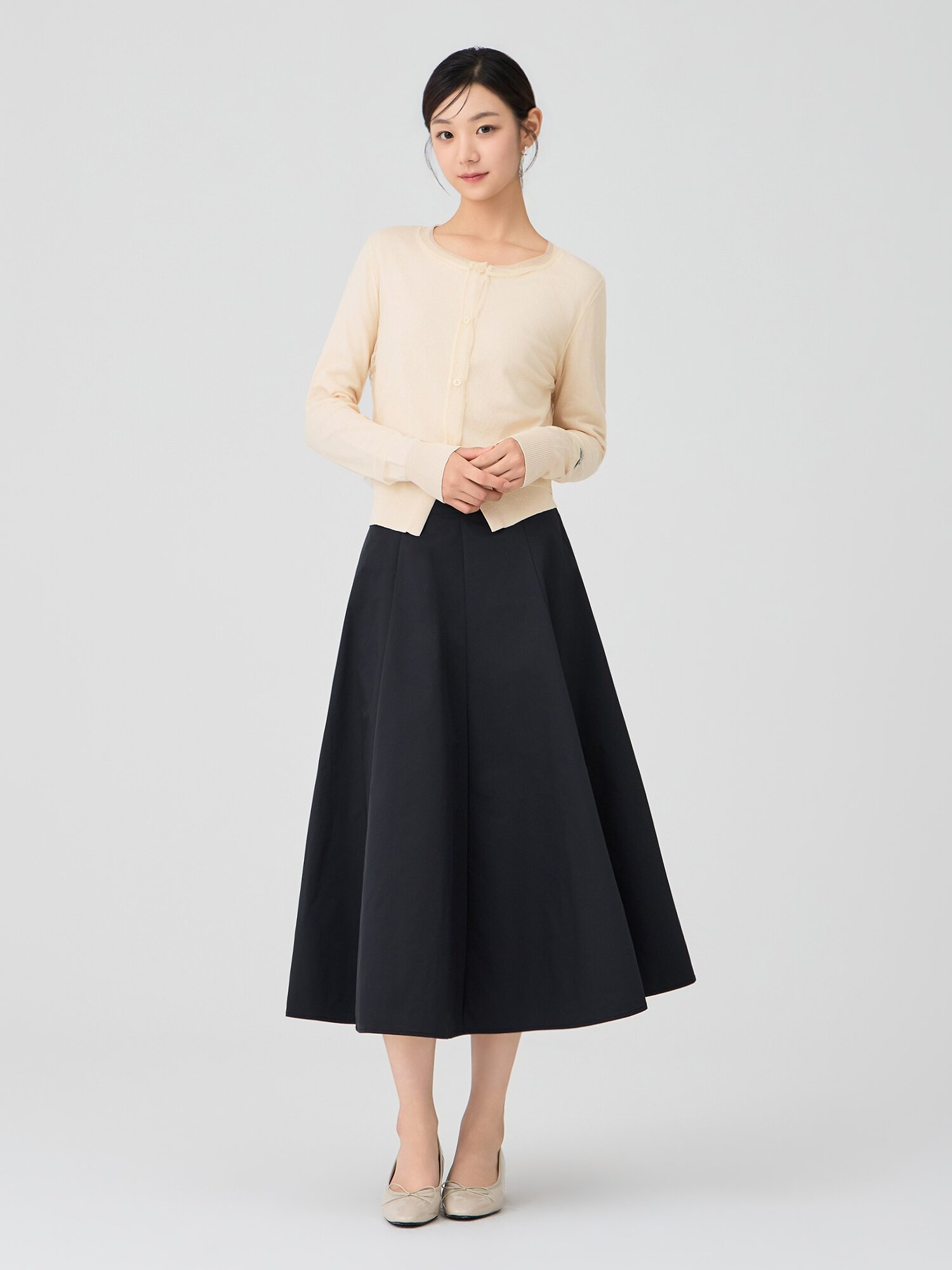 메시 레이어 라운드넥 가디건 (BEIGE)