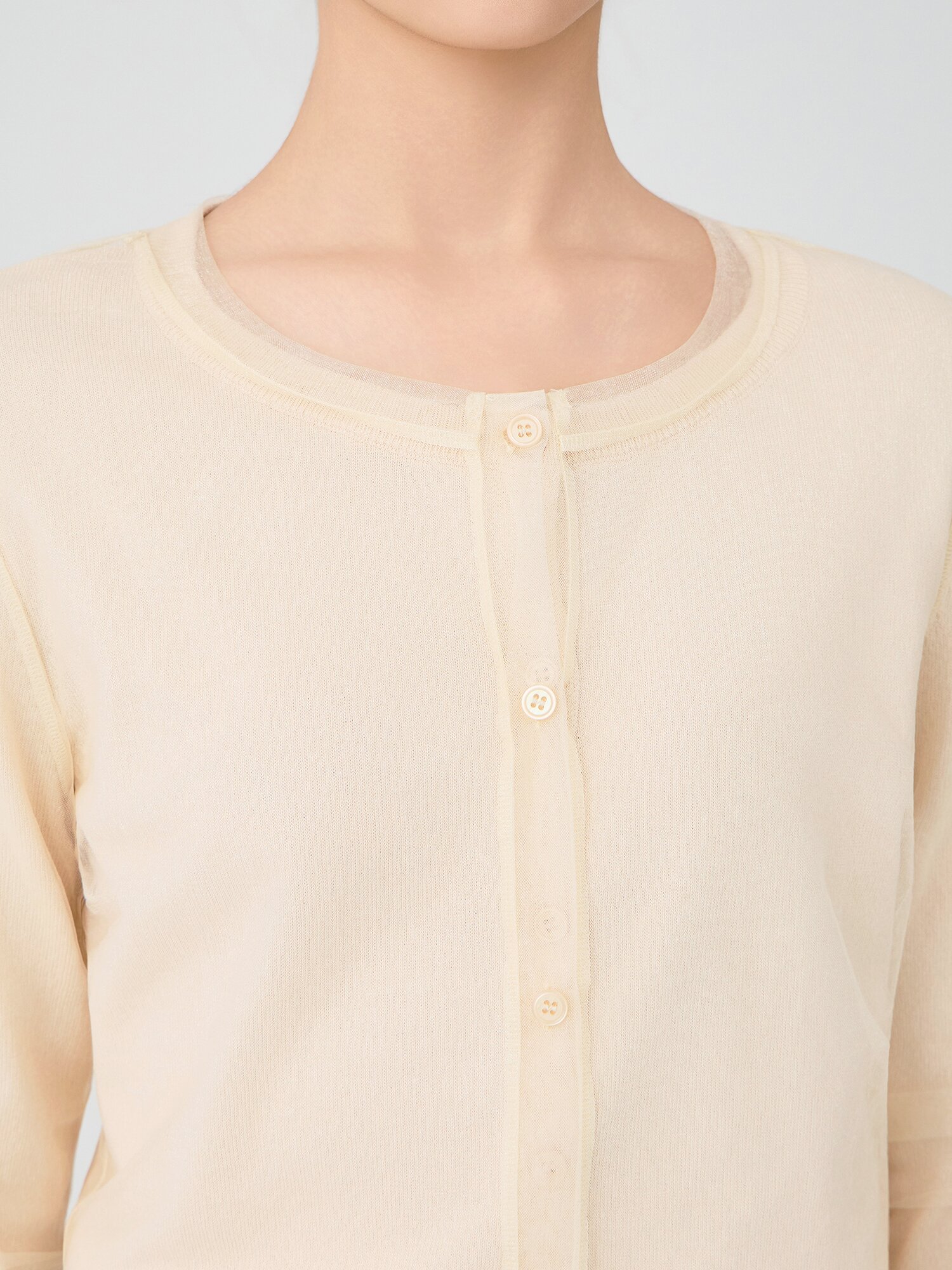 메시 레이어 라운드넥 가디건 (BEIGE)