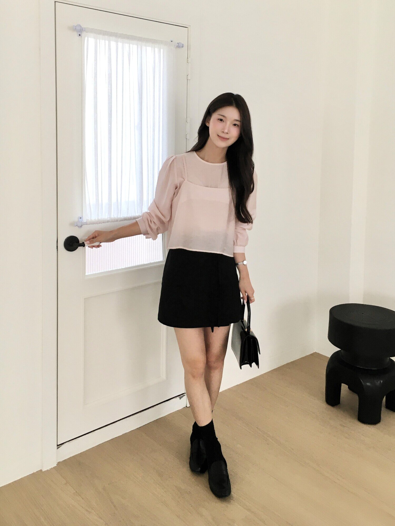 벨트 장식 랩 미니 스커트 (BLACK)