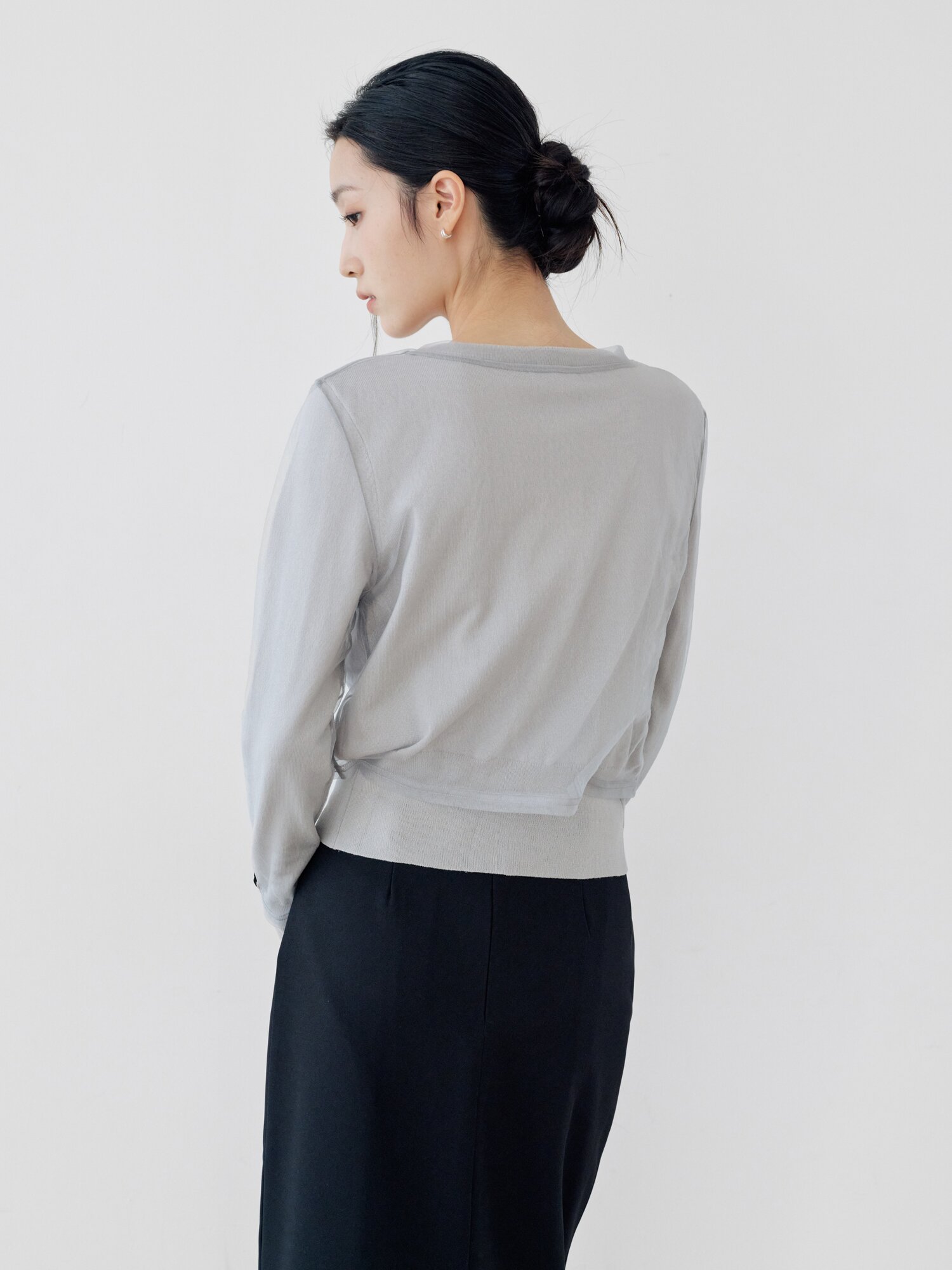 메시 레이어 라운드넥 가디건 (GREY)