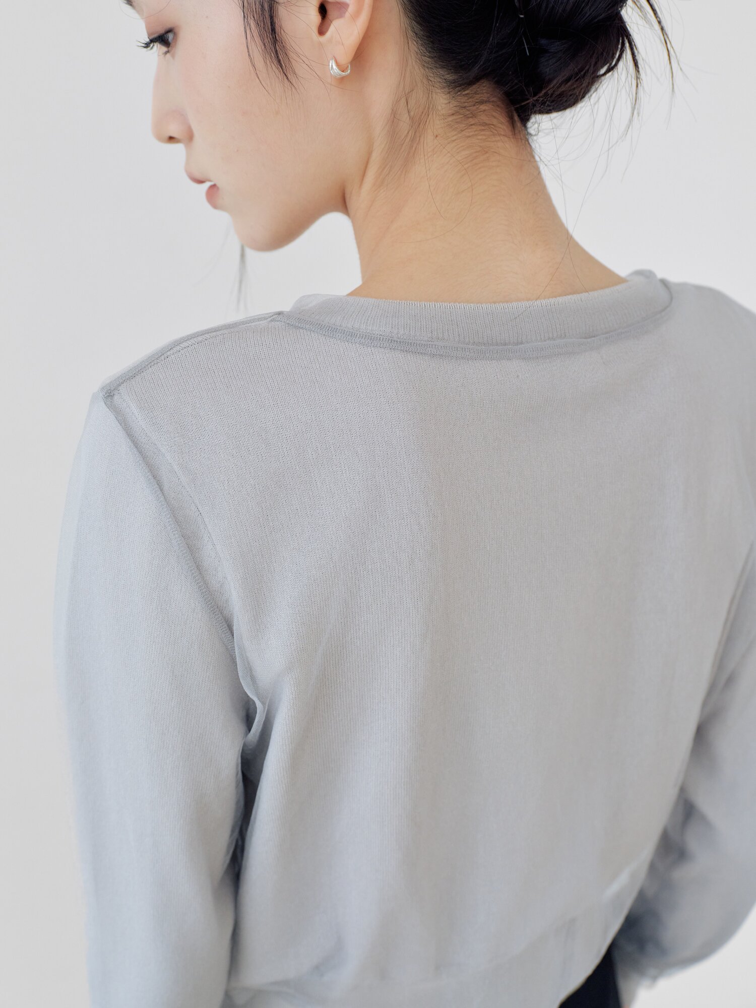 메시 레이어 라운드넥 가디건 (GREY)