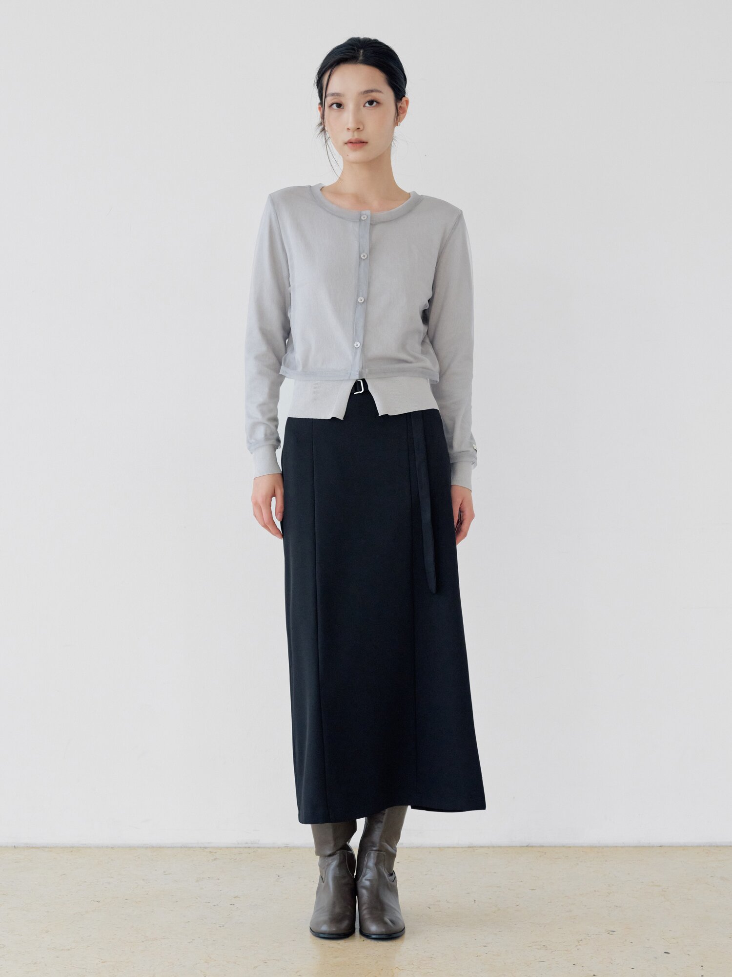 메시 레이어 라운드넥 가디건 (GREY)