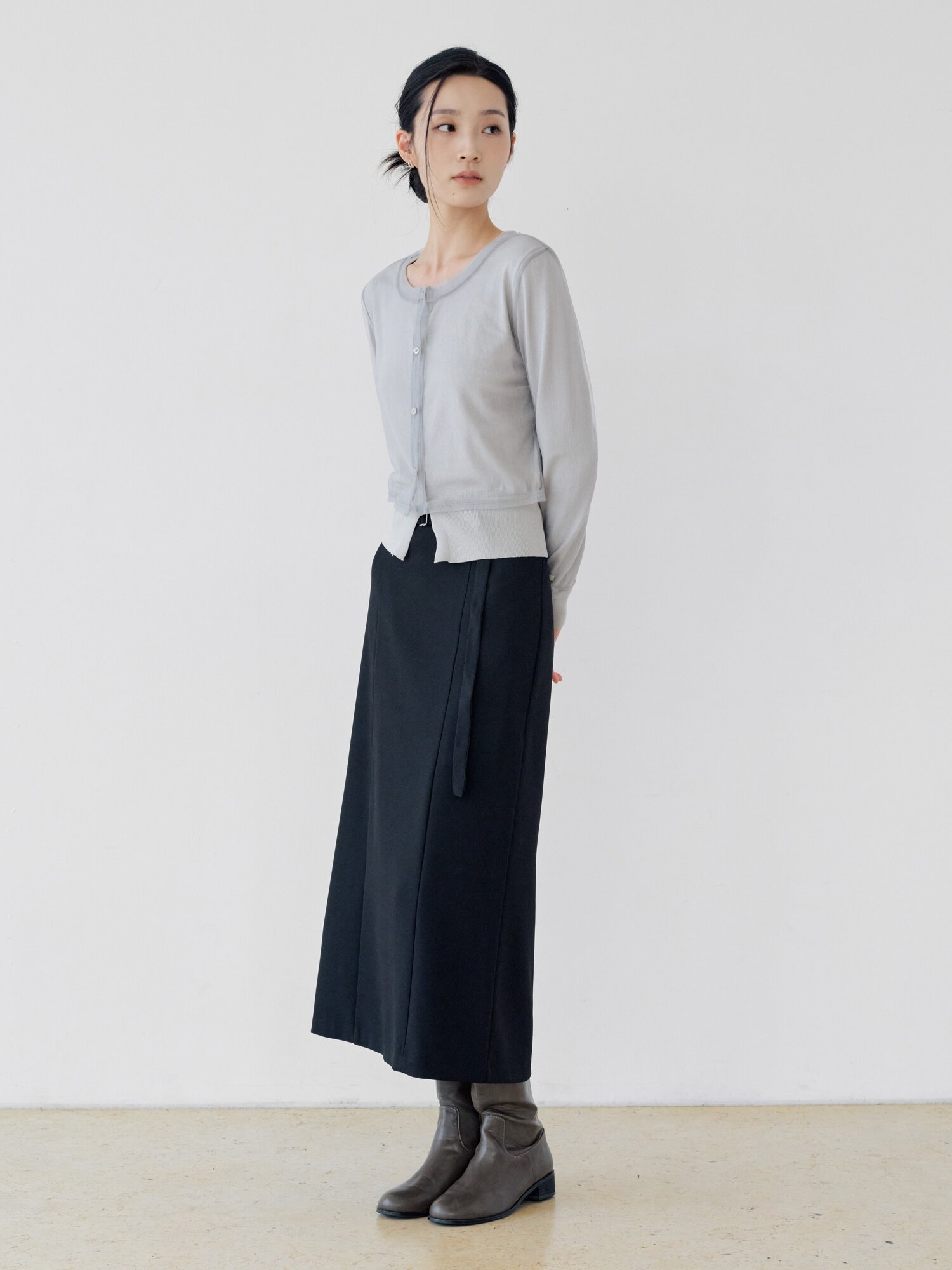 메시 레이어 라운드넥 가디건 (GREY)