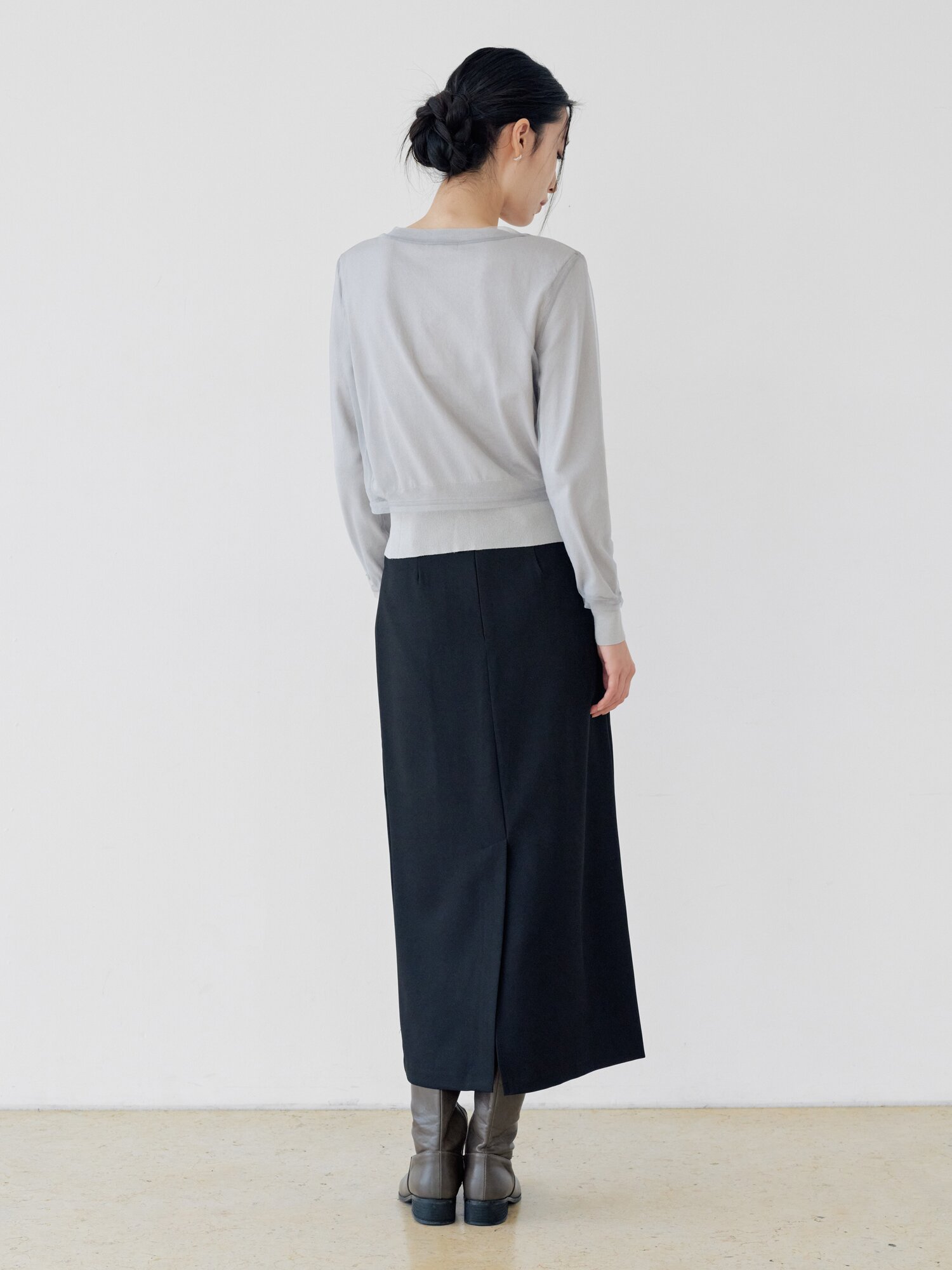 메시 레이어 라운드넥 가디건 (GREY)