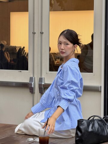 코튼 언밸런스 칼라 블라우스 