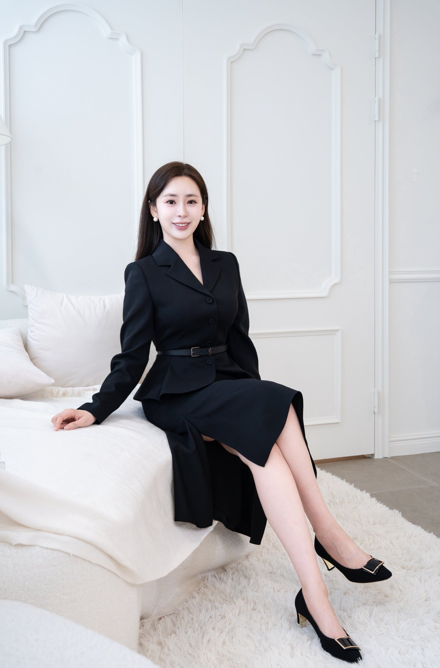 오픈 칼라 재킷 머메이드 원피스 (BLACK)