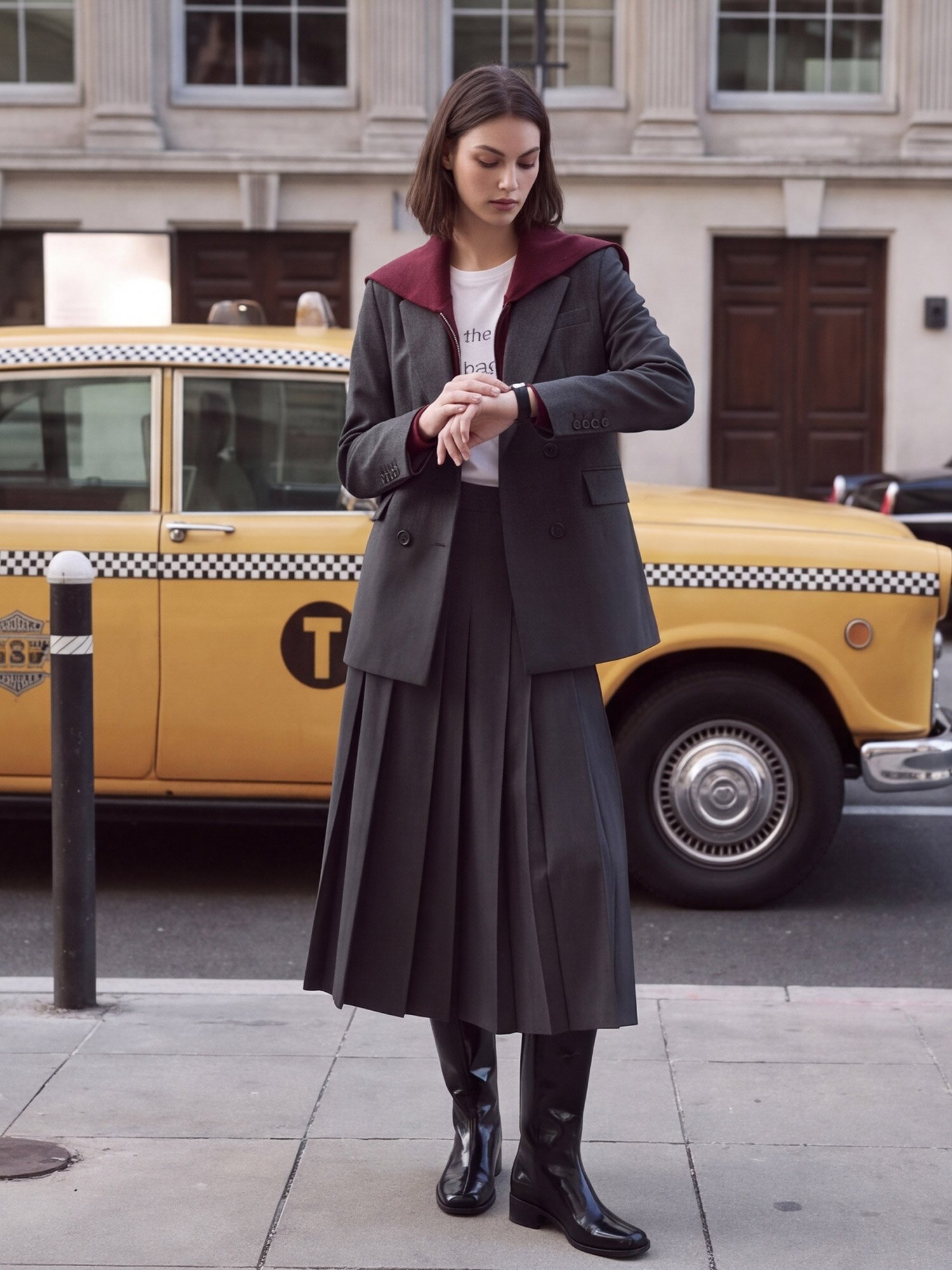 포멀 롤업 더블 브레스트 재킷 (DARK GREY)