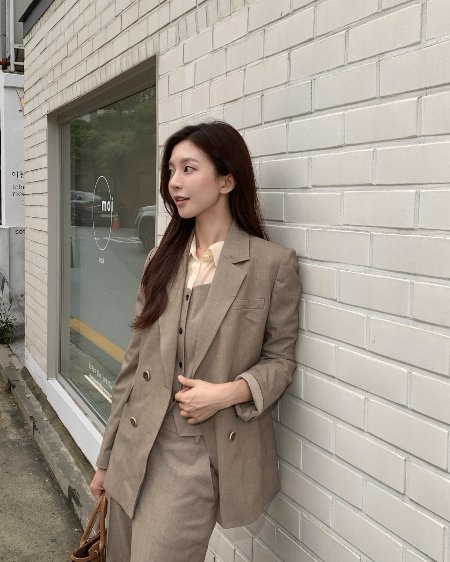 포멀 롤업 더블 브레스트 재킷 (MELANGE BROWN)