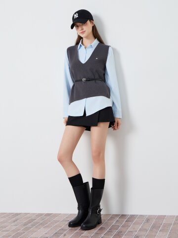 레이어드 벨티드 셔츠 블라우스 