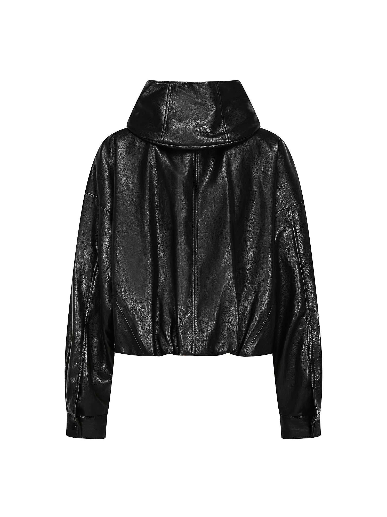 페이크 레더 후드 집업 점퍼 (BLACK)