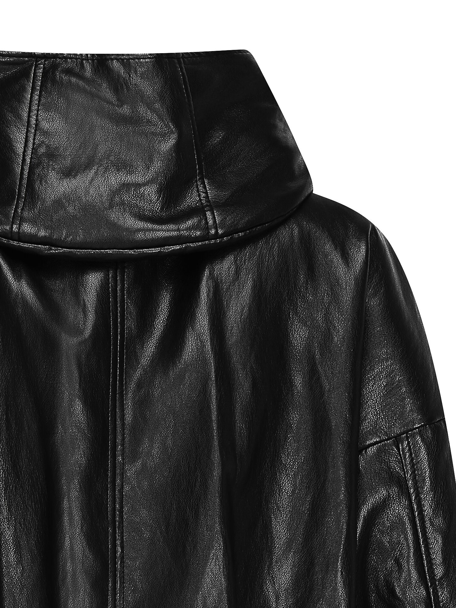 페이크 레더 후드 집업 점퍼 (BLACK)