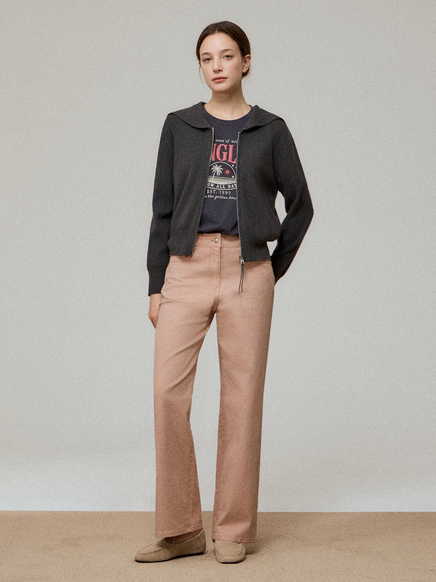 세일러 칼라 투웨이 집업 가디건 (DARK GREY)