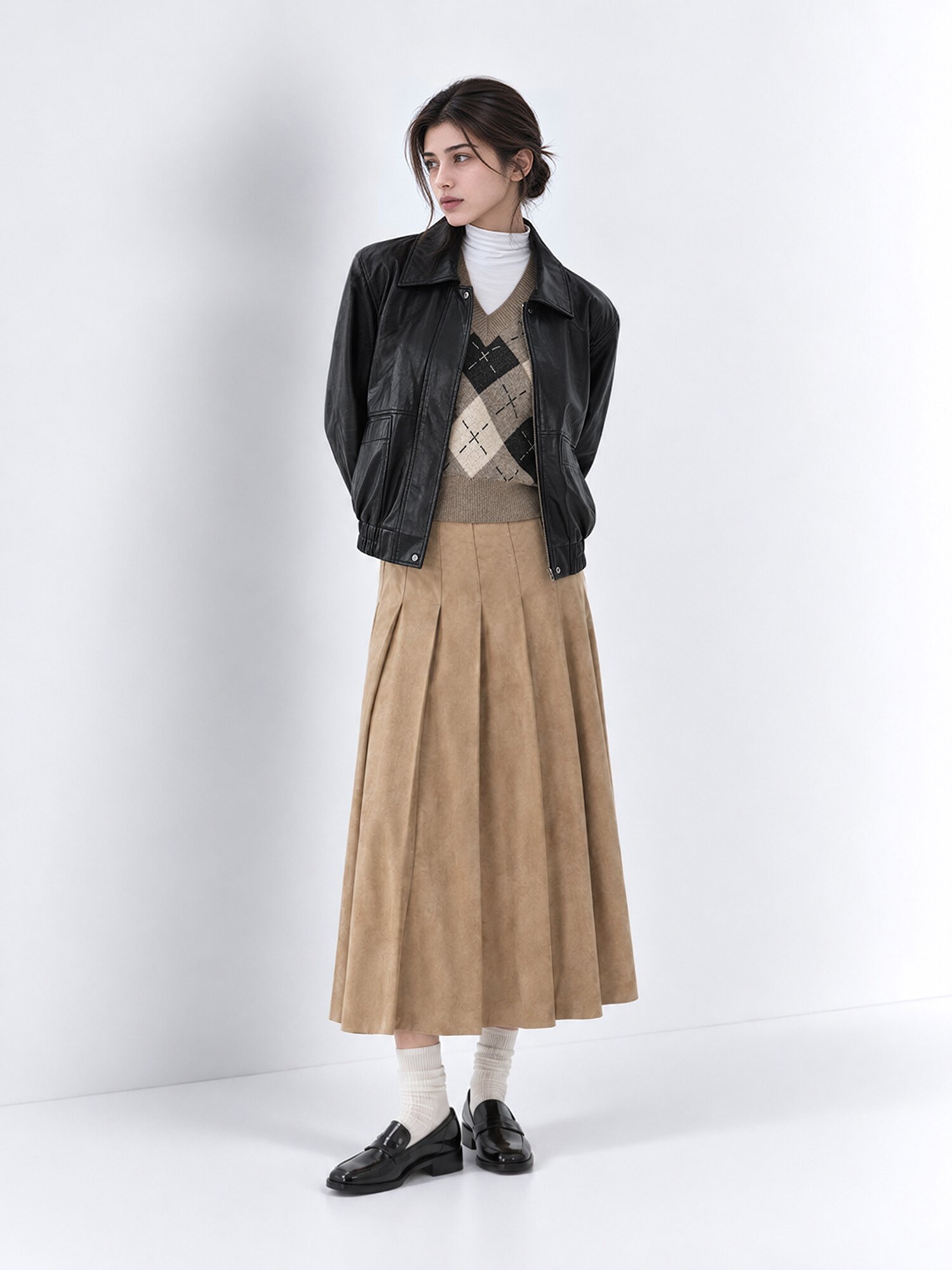 페이크 레더 포켓 싱글 재킷 (BLACK)