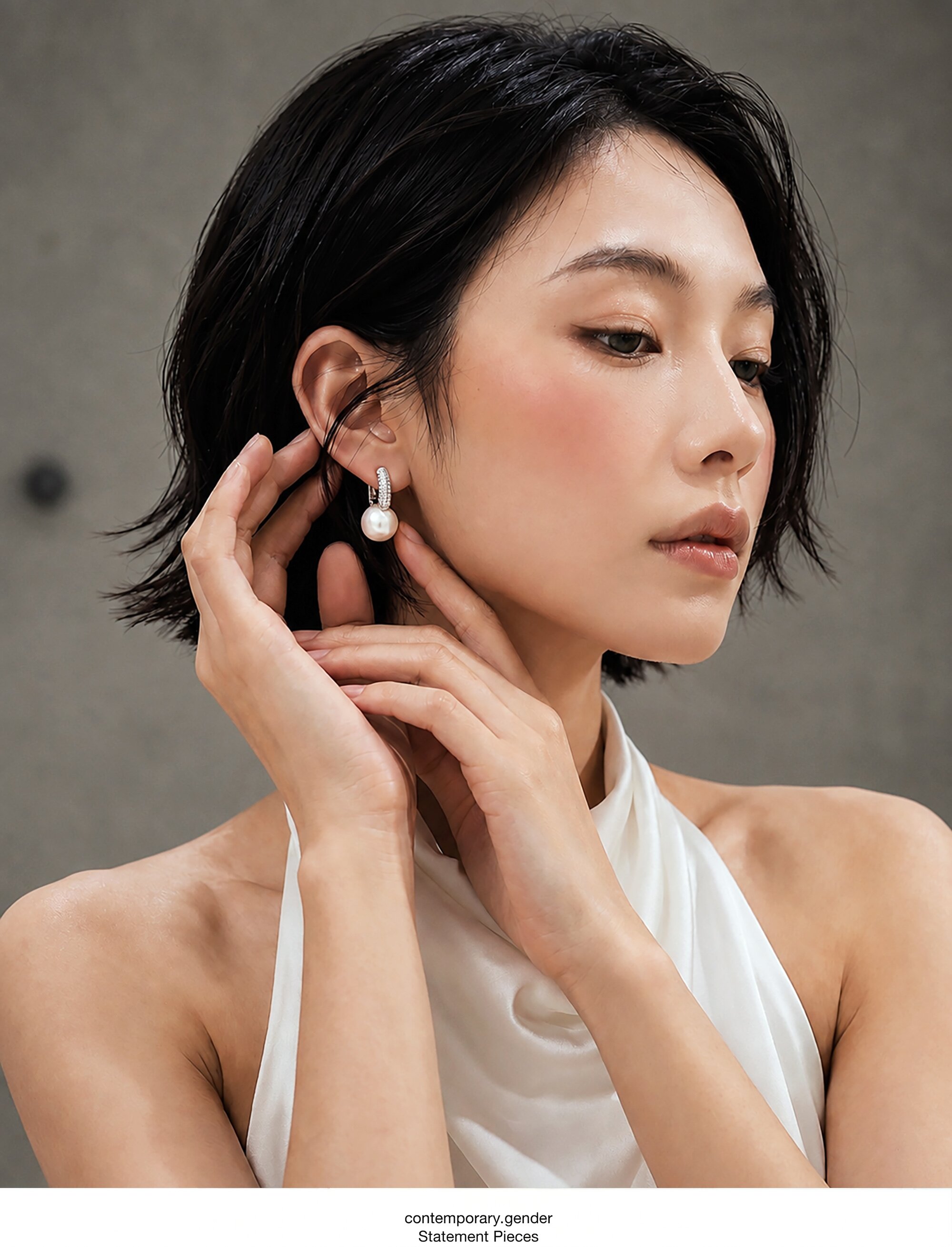 [컨젠] Pave Arch Pearl Drop Earrings 파베 아크 펄 드롭 이어링