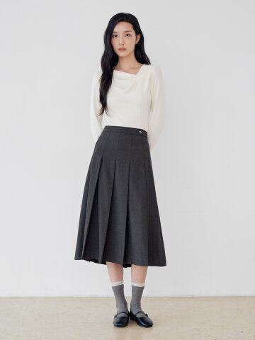 슬릿 포인트 플리츠 스커트 (BROWN)