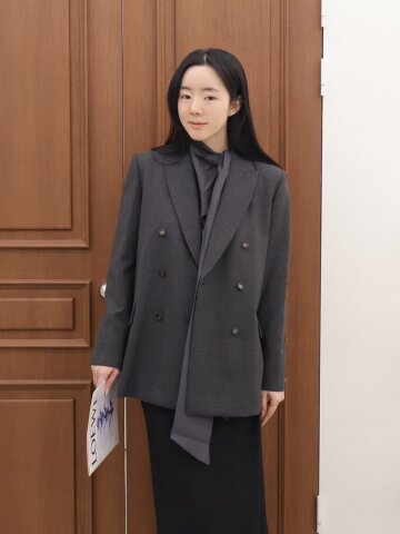 울 롤업 피크드 라펠 더블 재킷 