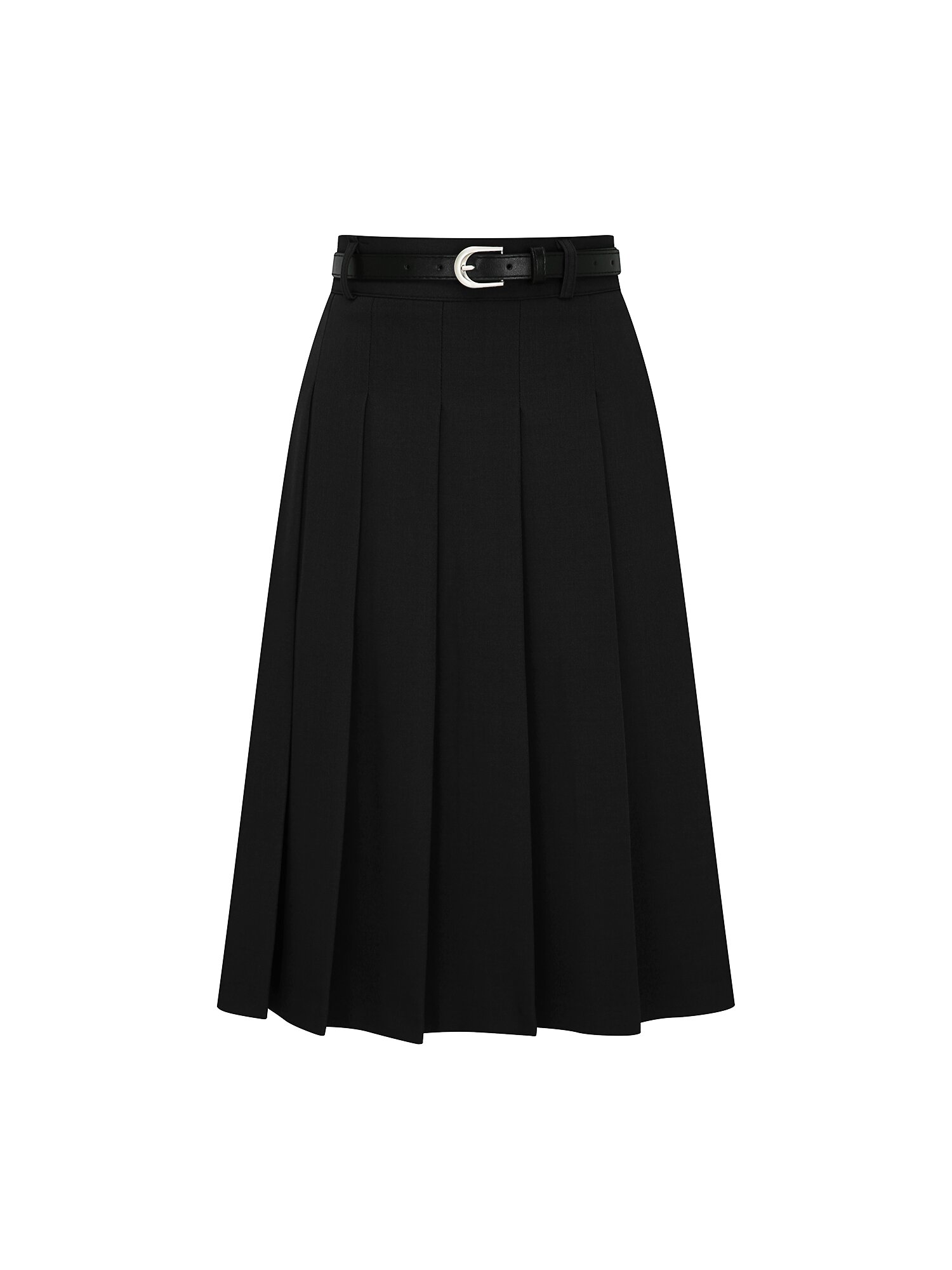 벨티드 백 밴딩 플리츠 스커트 (BLACK)