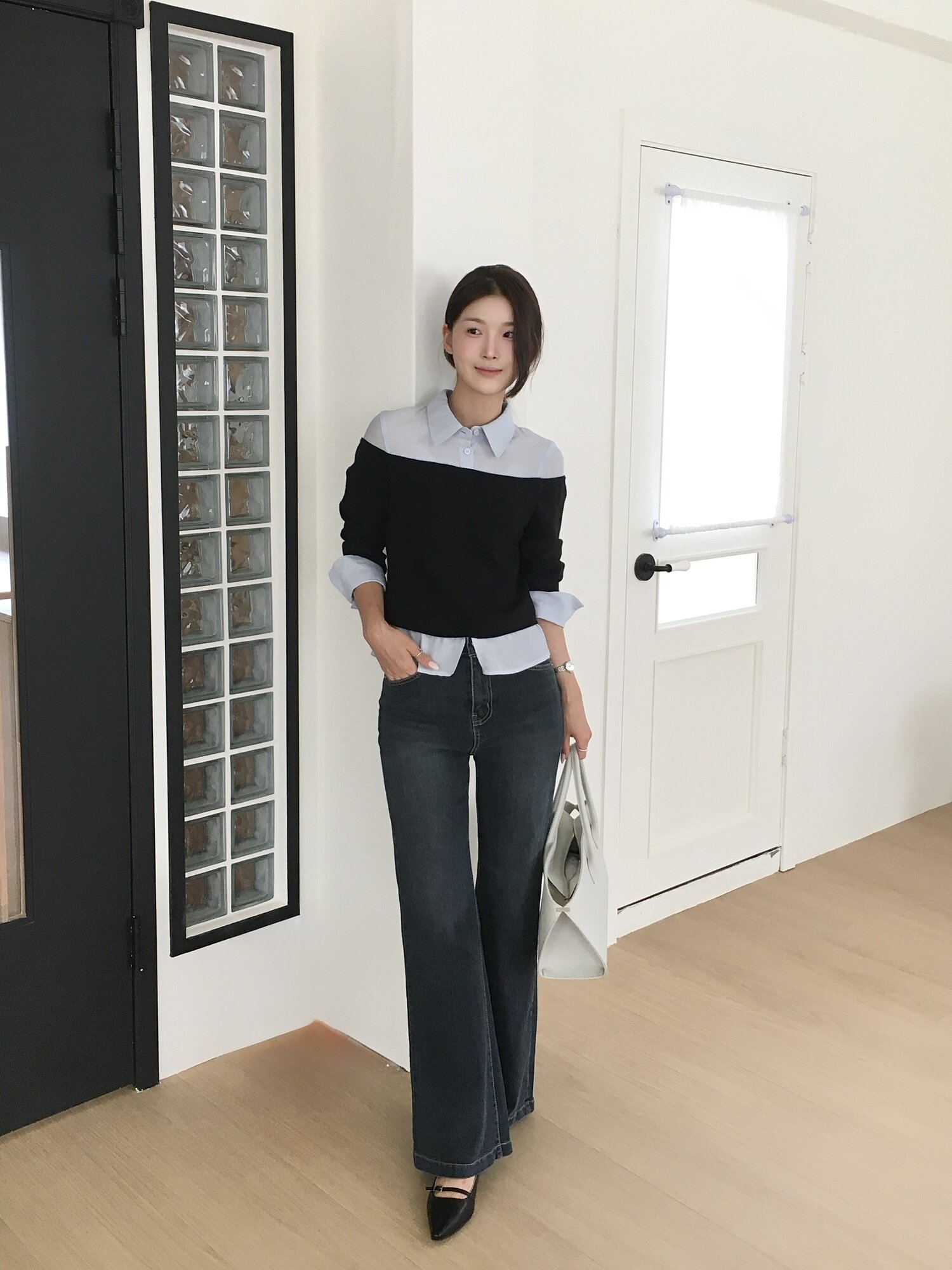 인밴딩 슬림 부츠컷 데님 팬츠 (DARK BLUE)