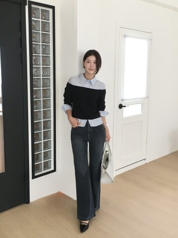 인밴딩 슬림 부츠컷 데님 팬츠 (DARK BLUE)
