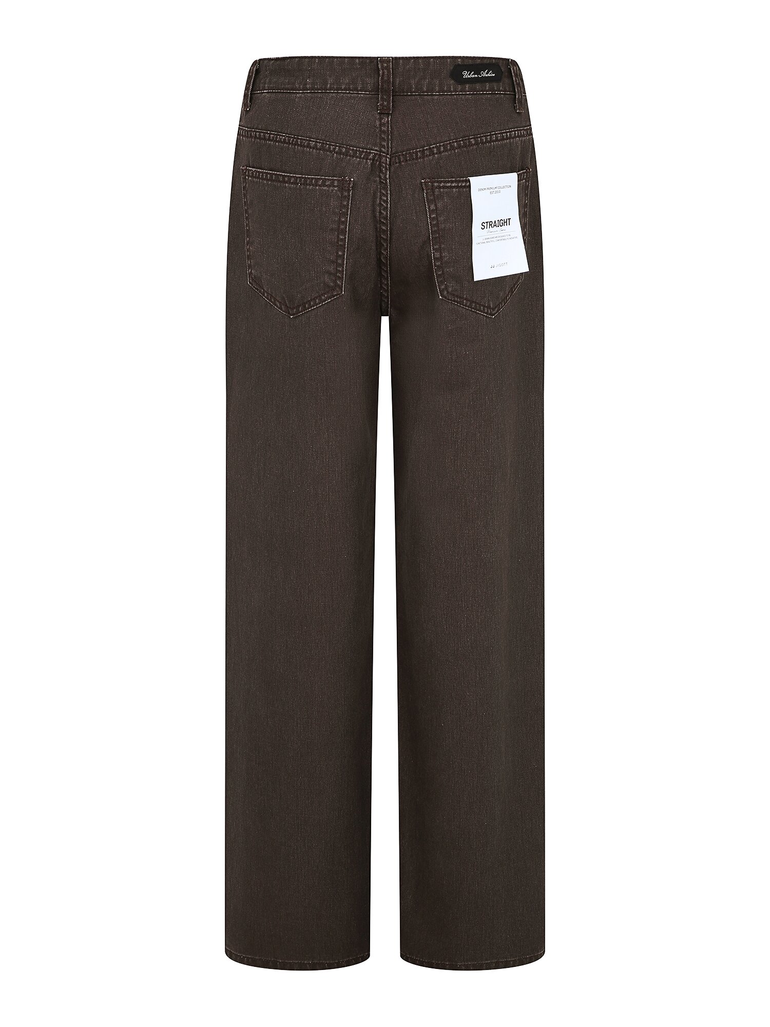 라벨 장식 일자핏 데님 팬츠 (BROWN)